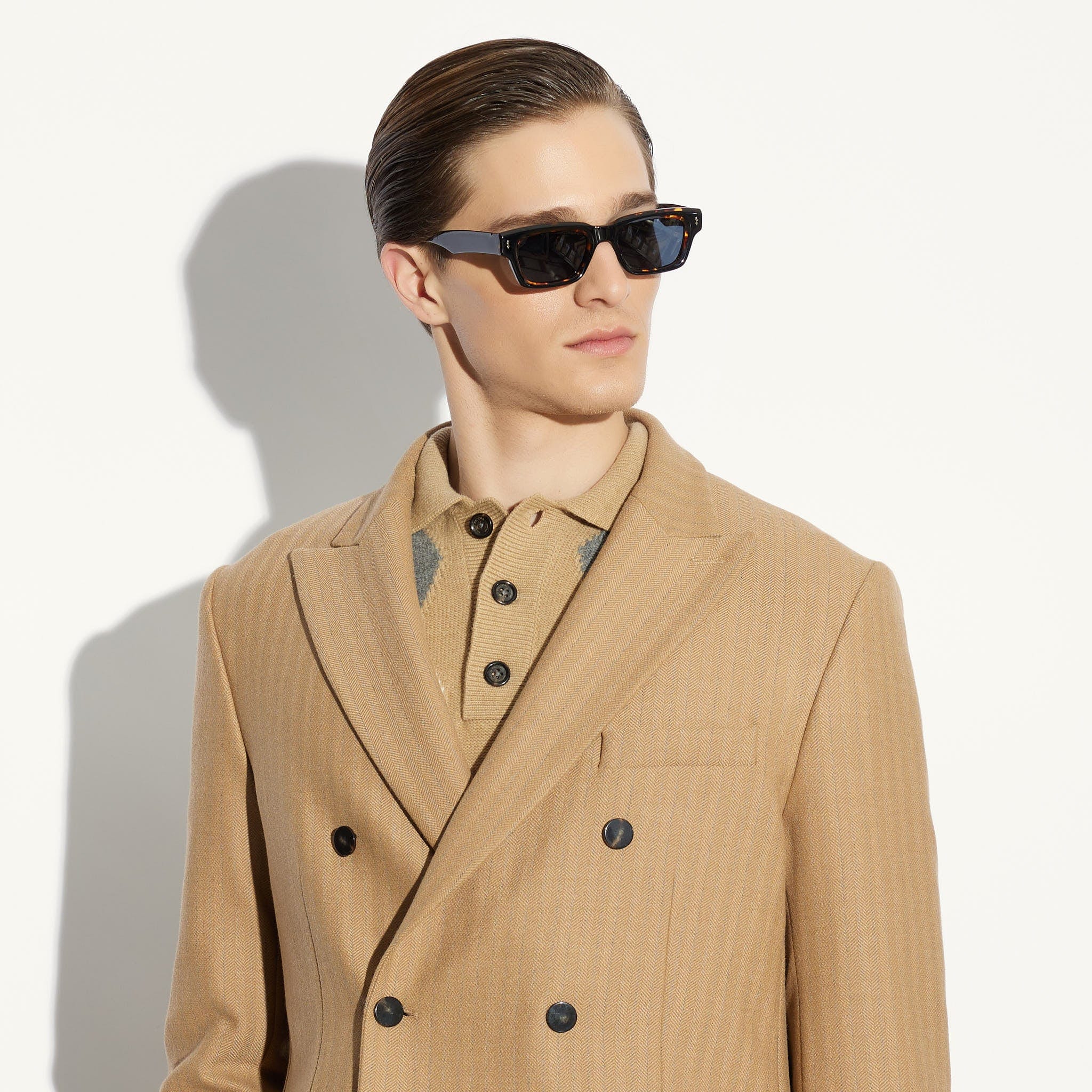 Giacca Doppiopetto Beige Rigata Giacca Tessuto Paolo Pecora