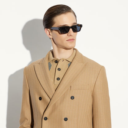 Giacca Doppiopetto Beige Rigata Giacca Tessuto Paolo Pecora