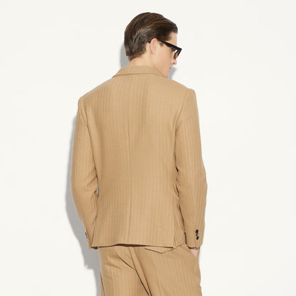 Giacca Doppiopetto Beige Rigata Giacca Tessuto Paolo Pecora