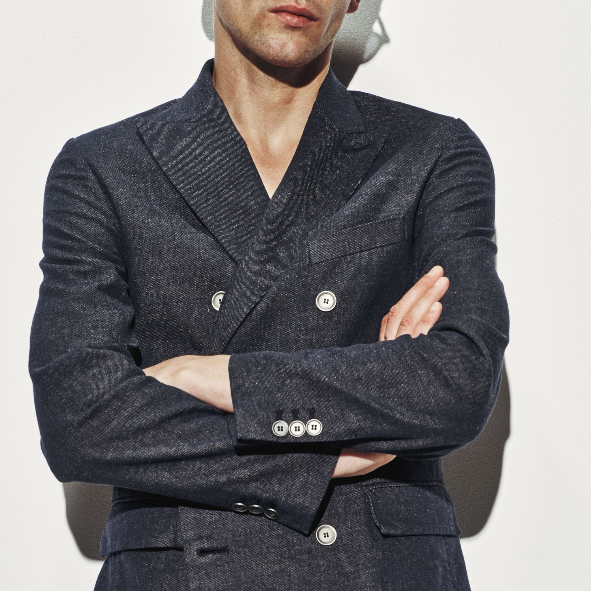 Giacca Doppiopetto in Cotone e Lino Blu Giacca Tessuto Paolo Pecora