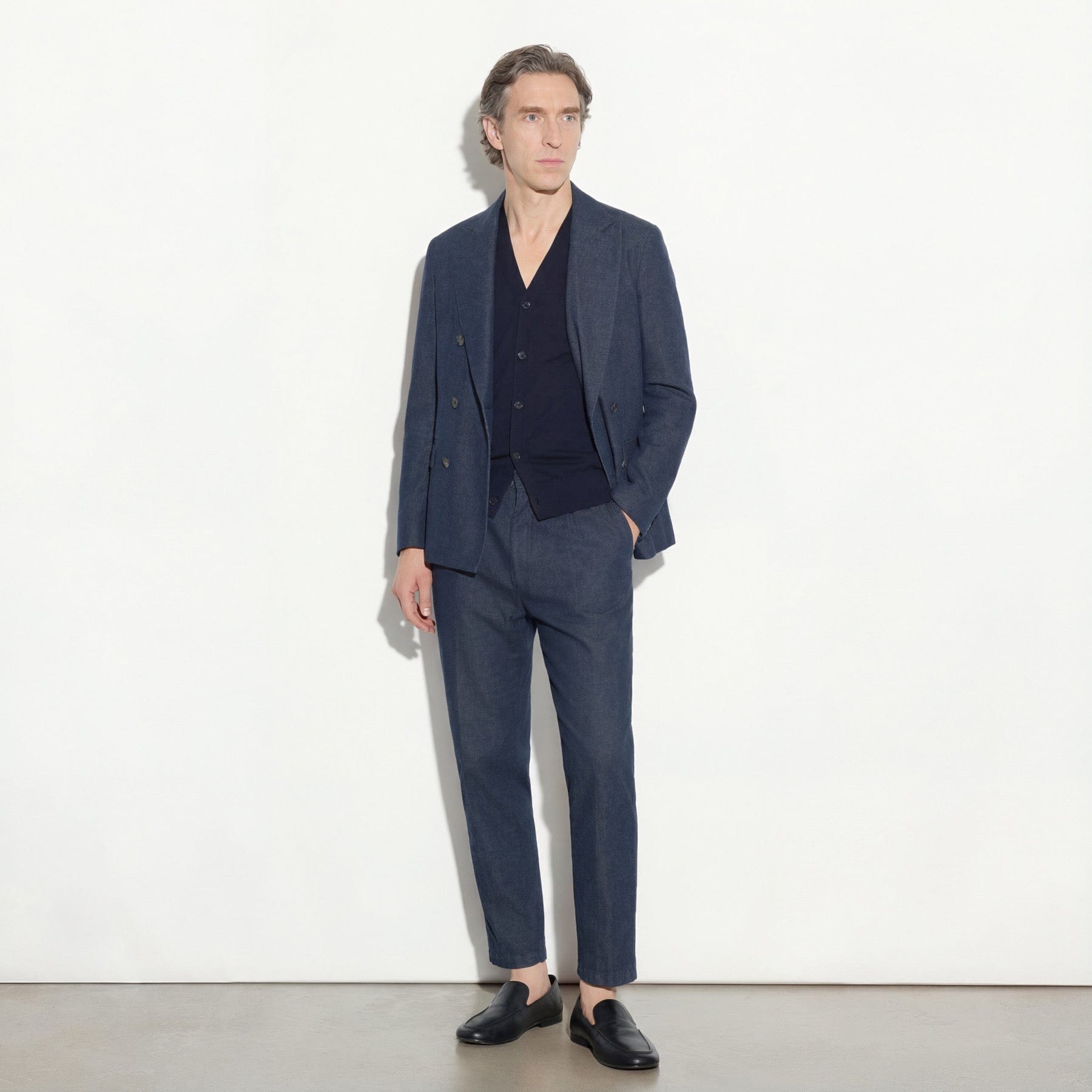 Giacca Doppiopetto in Cotone e Lino Blu Giacca Tessuto Paolo Pecora