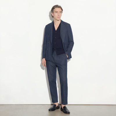 Giacca Doppiopetto in Cotone e Lino Blu Giacca Tessuto Paolo Pecora