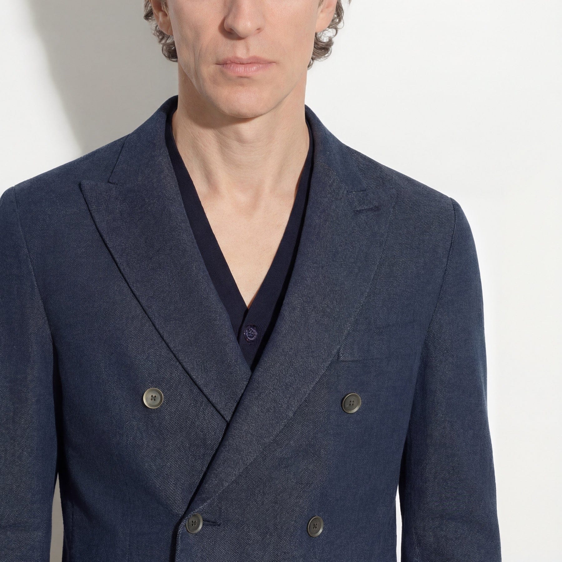 Giacca Doppiopetto in Cotone e Lino Blu Giacca Tessuto Paolo Pecora