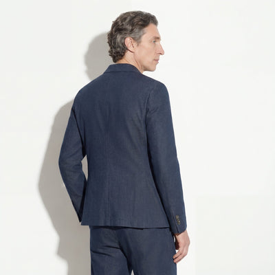 Giacca Doppiopetto in Cotone e Lino Blu Giacca Tessuto Paolo Pecora