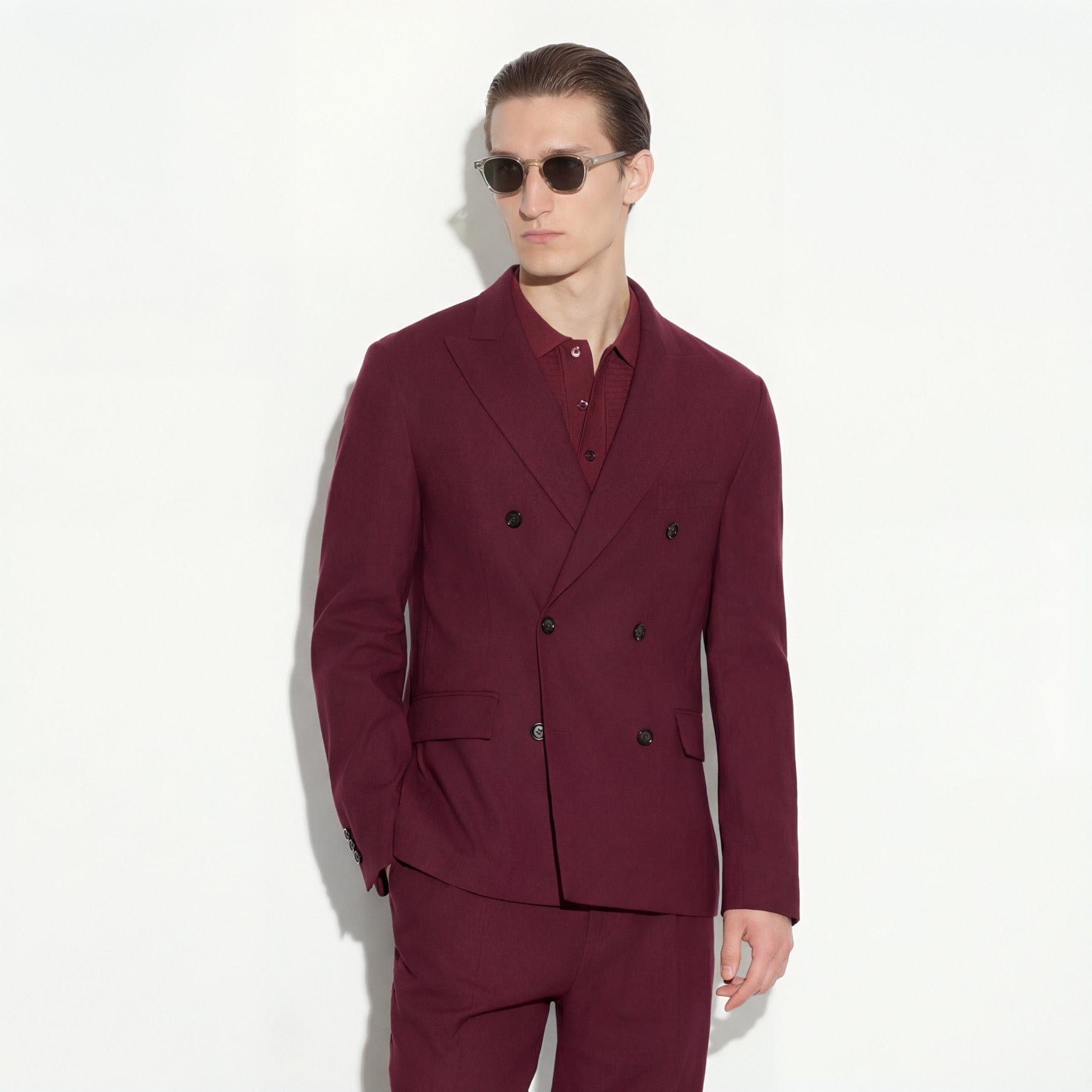 Giacca Doppiopetto in Lino Stretch Mattone Scuro Giacca Tessuto Paolo Pecora