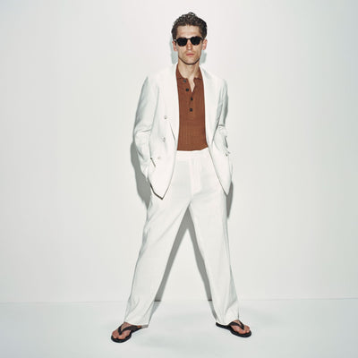 Giacca Doppiopetto in Lino Stretch Panna Giacca Tessuto Paolo Pecora