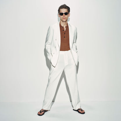 Giacca Doppiopetto in Lino Stretch Panna Giacca Tessuto Paolo Pecora