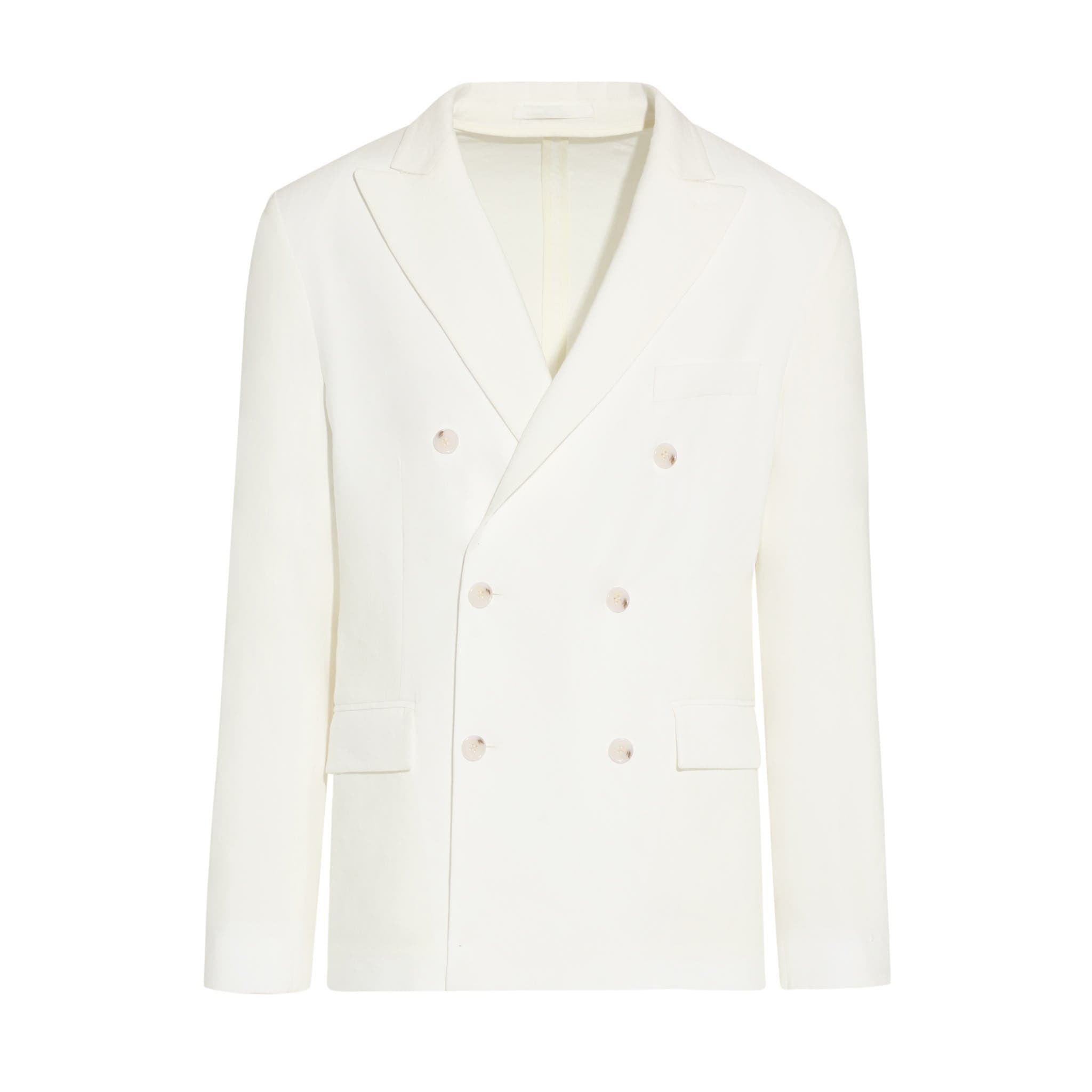 Giacca Doppiopetto in Misto Lino Panna Giacca Tessuto Paolo Pecora