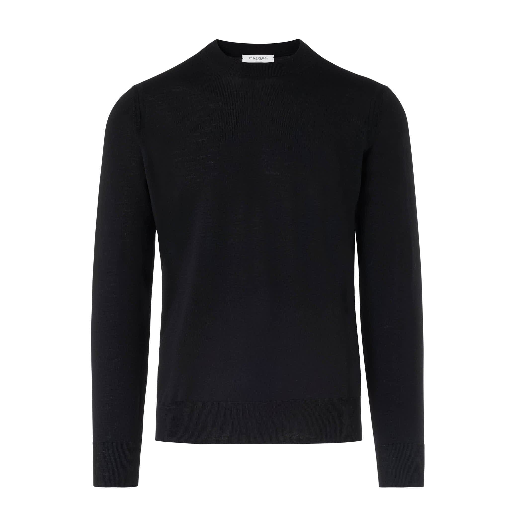 Girocollo Nero in Lana Merino Extrafine Paolo Pecora