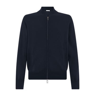 Giubbotto Maglia Loose Fit Double in Lana e Cotone Blu Giubbotto Maglia Paolo Pecora