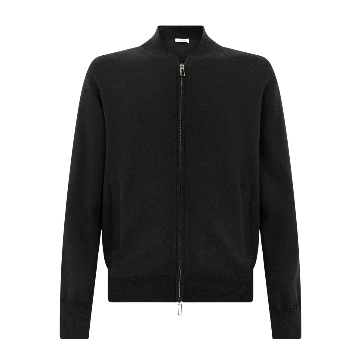 Giubbotto Maglia Loose Fit Double in Lana e Cotone Nero Giubbotto Maglia Paolo Pecora