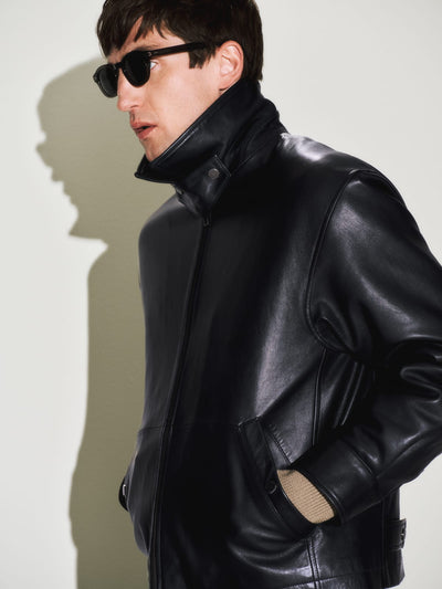 Giubbotto Loose Fit in Pelle Nappa Nero Giubbotto Pelle Paolo Pecora