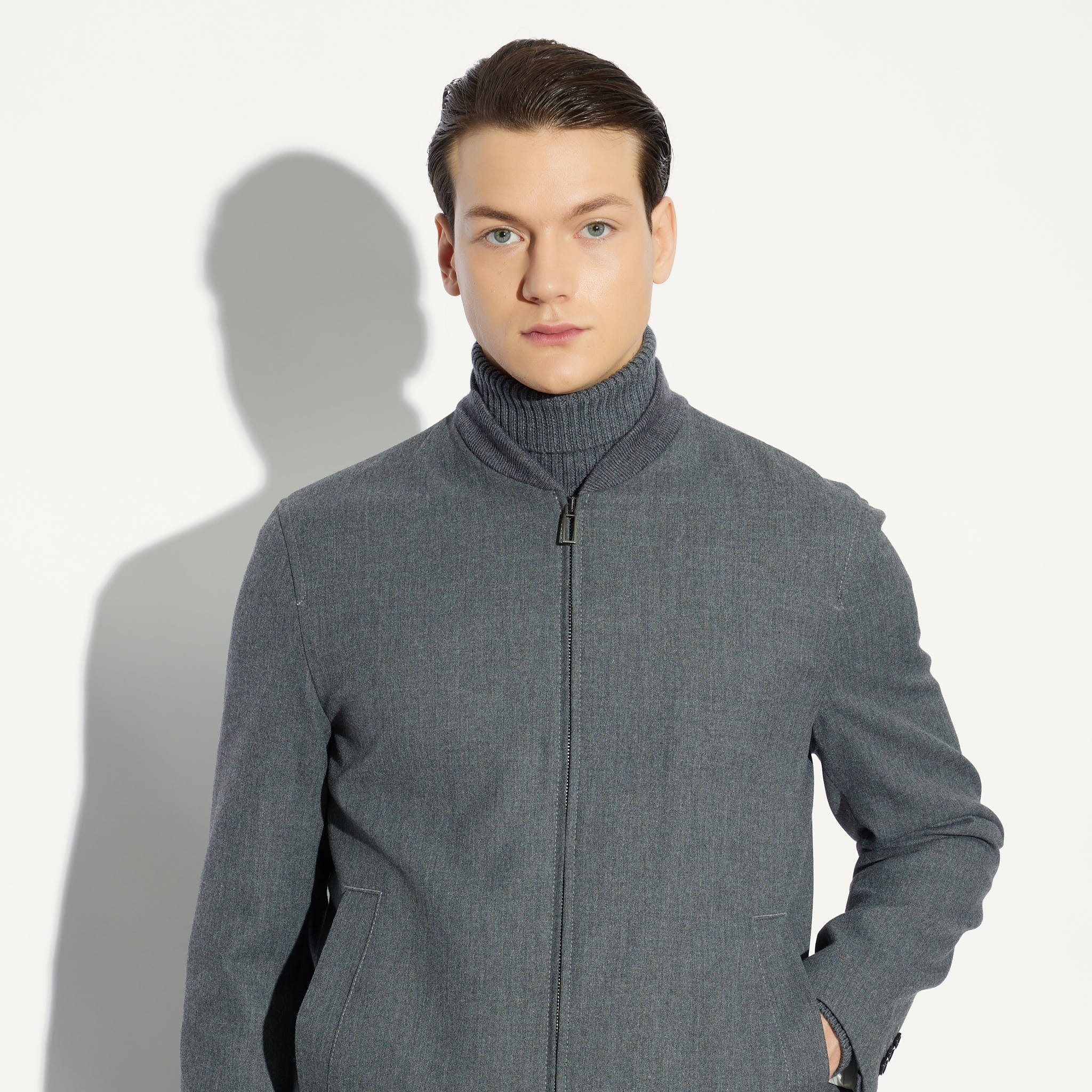 Giubbotto Bomber Grigio Melange con Zip Giubbotto Tessuto Paolo Pecora