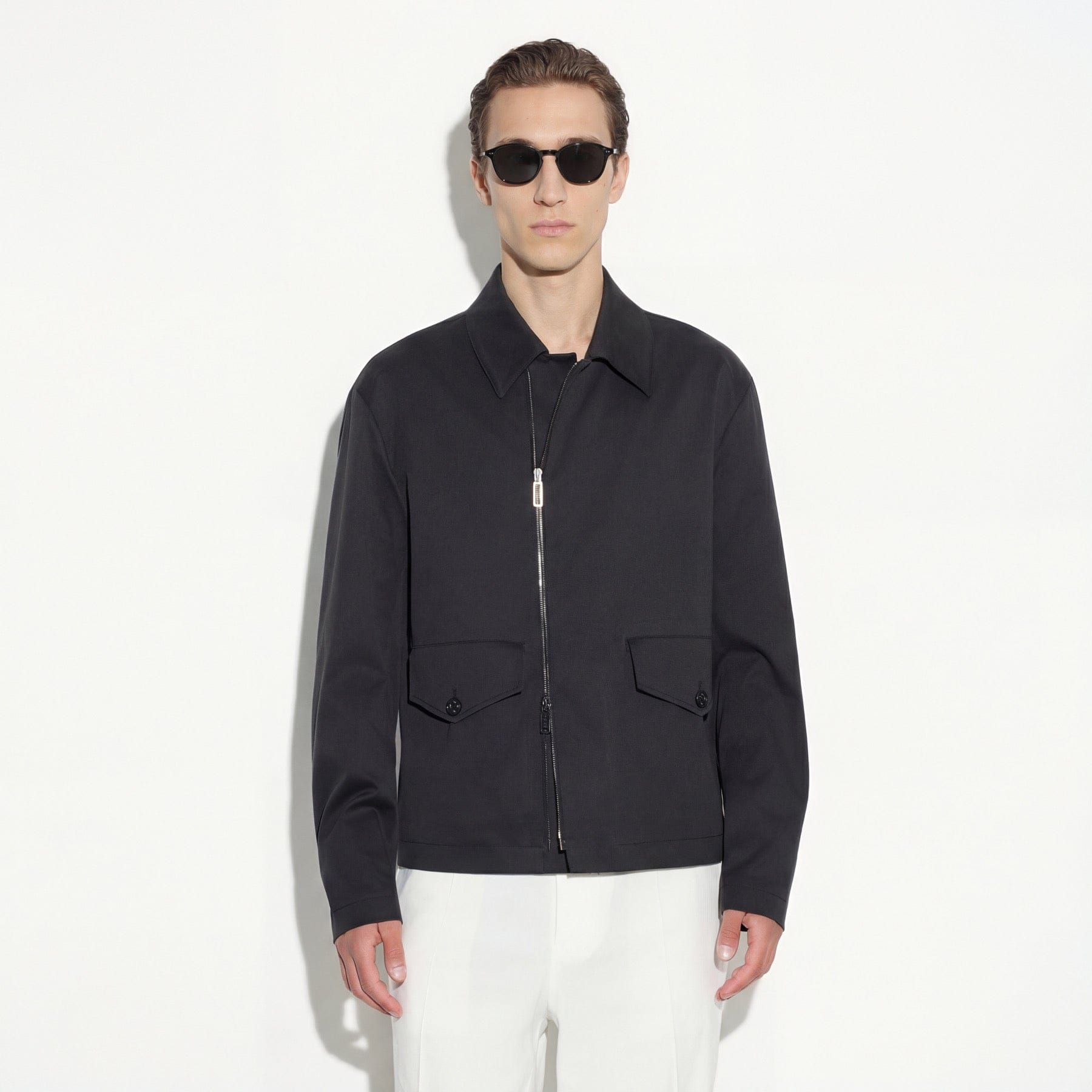 Giubbotto con Zip in Tessuto Nero Giubbotto Tessuto Paolo Pecora