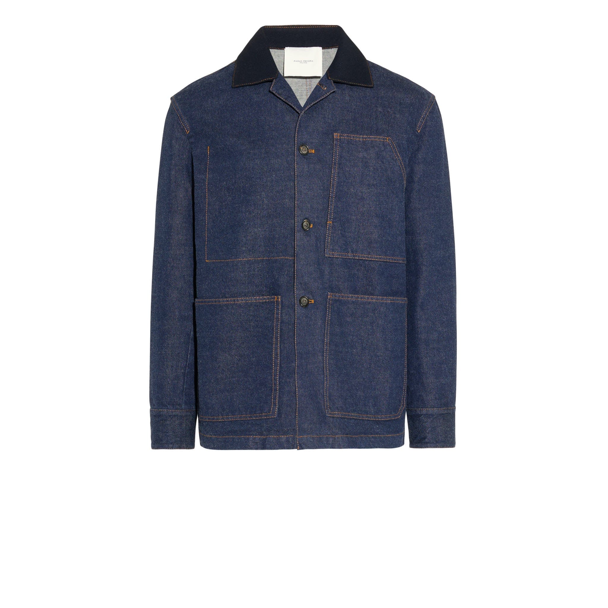 Giubbotto in Denim Indaco con Colletto a Contrasto Giubbotto Tessuto Paolo Pecora