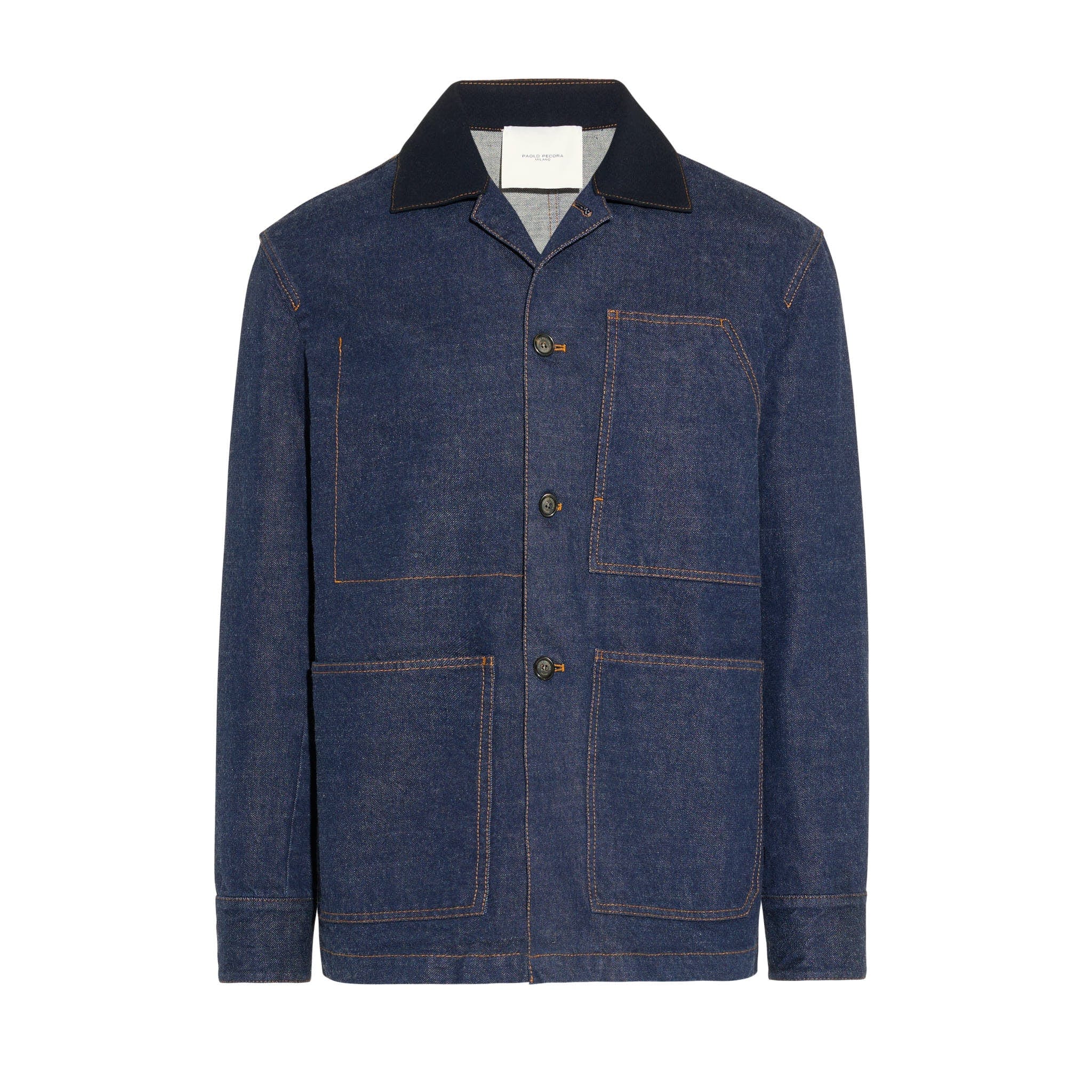 Giubbotto in Denim Indaco con Colletto a Contrasto Giubbotto Tessuto Paolo Pecora
