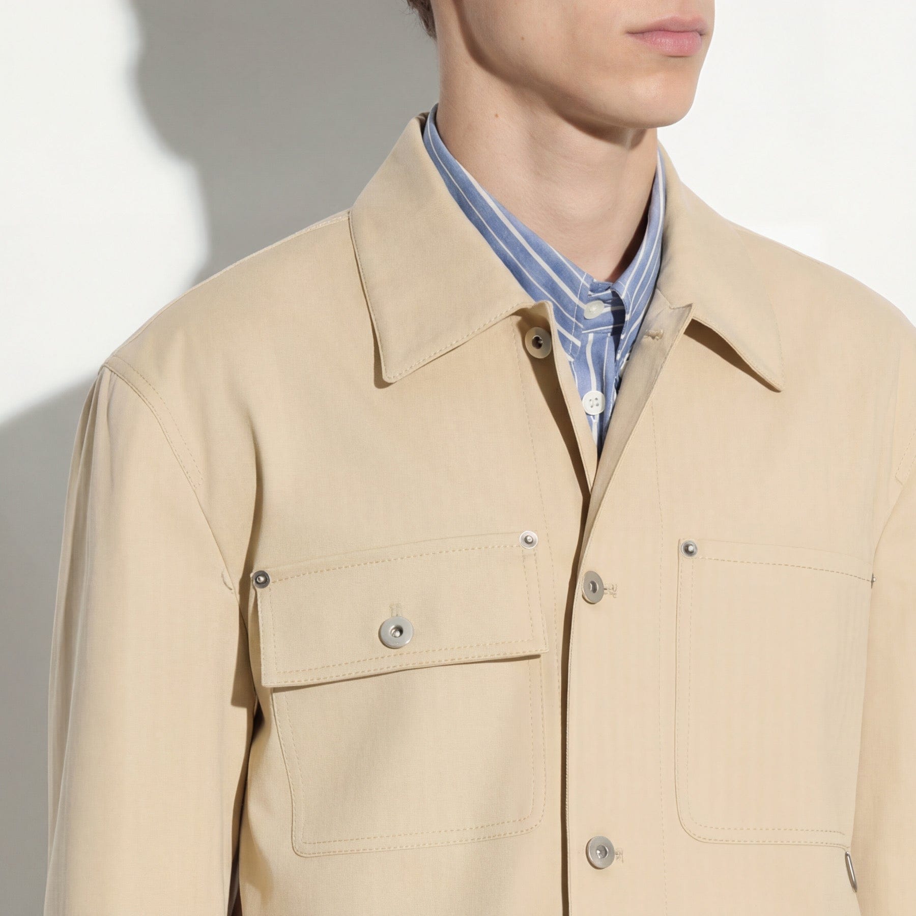 Giubbotto Utility in Cotone Beige Giubbotto Tessuto Paolo Pecora