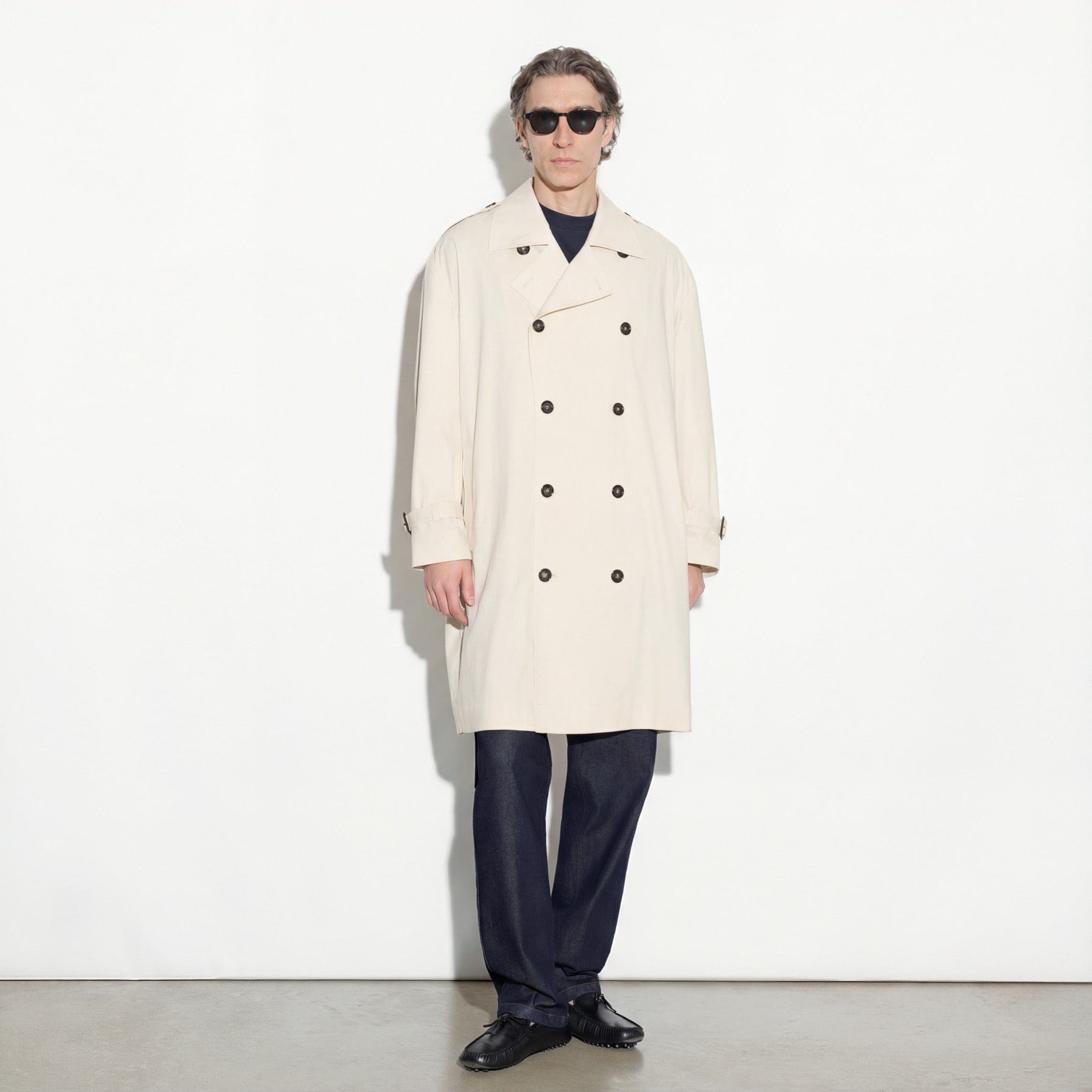 Impermeabile Doppiopetto in Tessuto Tecnico Ghiaccio Impermeabile L / Ghiaccio Paolo Pecora