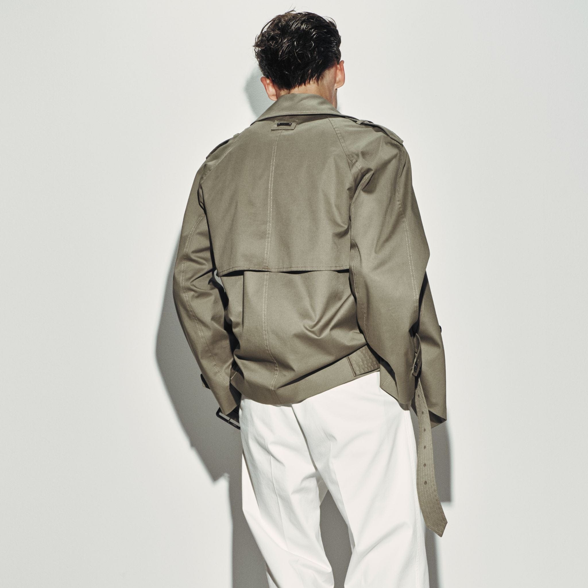 Trench Doppiopetto in Cotone con Cintura Kaki Giubbotto Tessuto L / Kaki Paolo Pecora