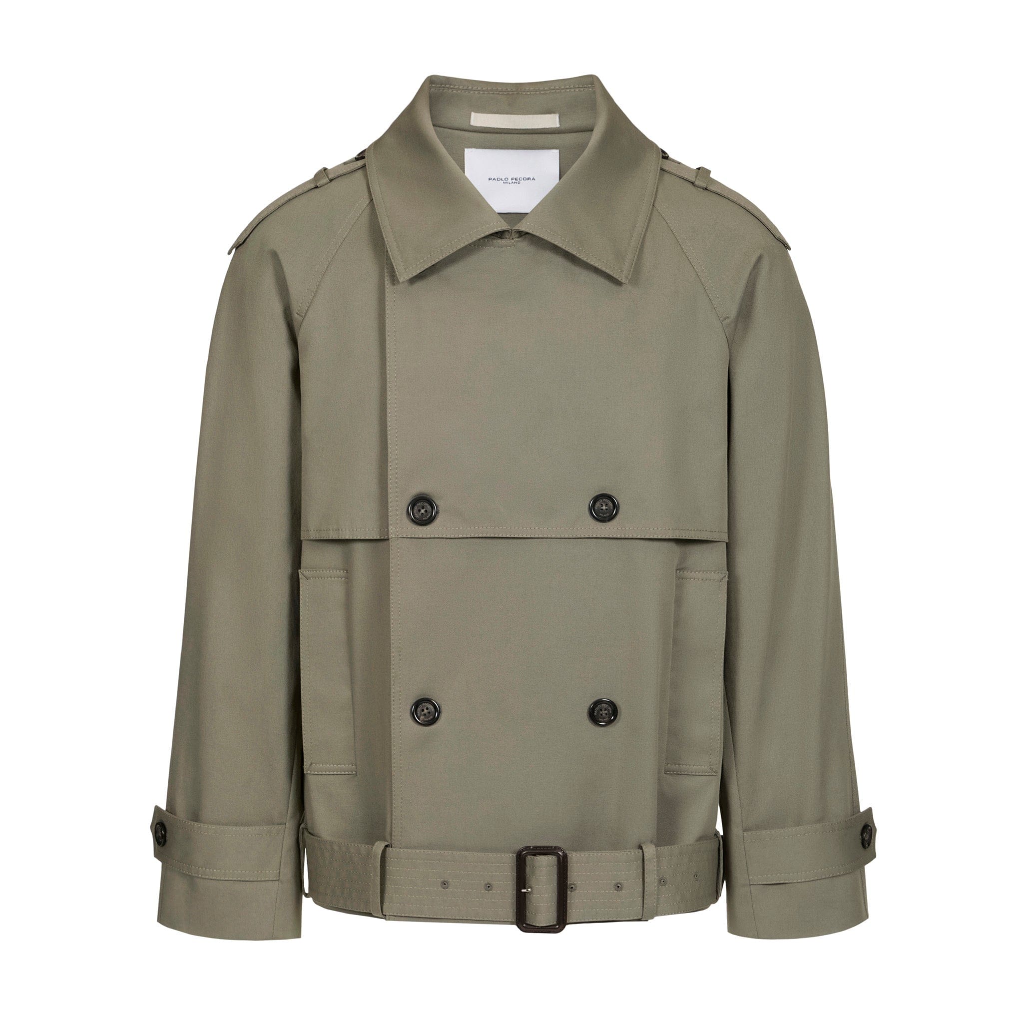 Trench Doppiopetto in Cotone con Cintura Kaki Giubbotto Tessuto L / Kaki Paolo Pecora