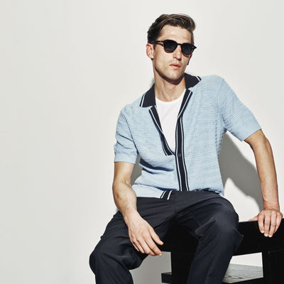 Camicia in Maglia a Punto Diagonale con Dettagli a Contrasto Azzurro Camicia Maglia M / Azzurro Paolo Pecora