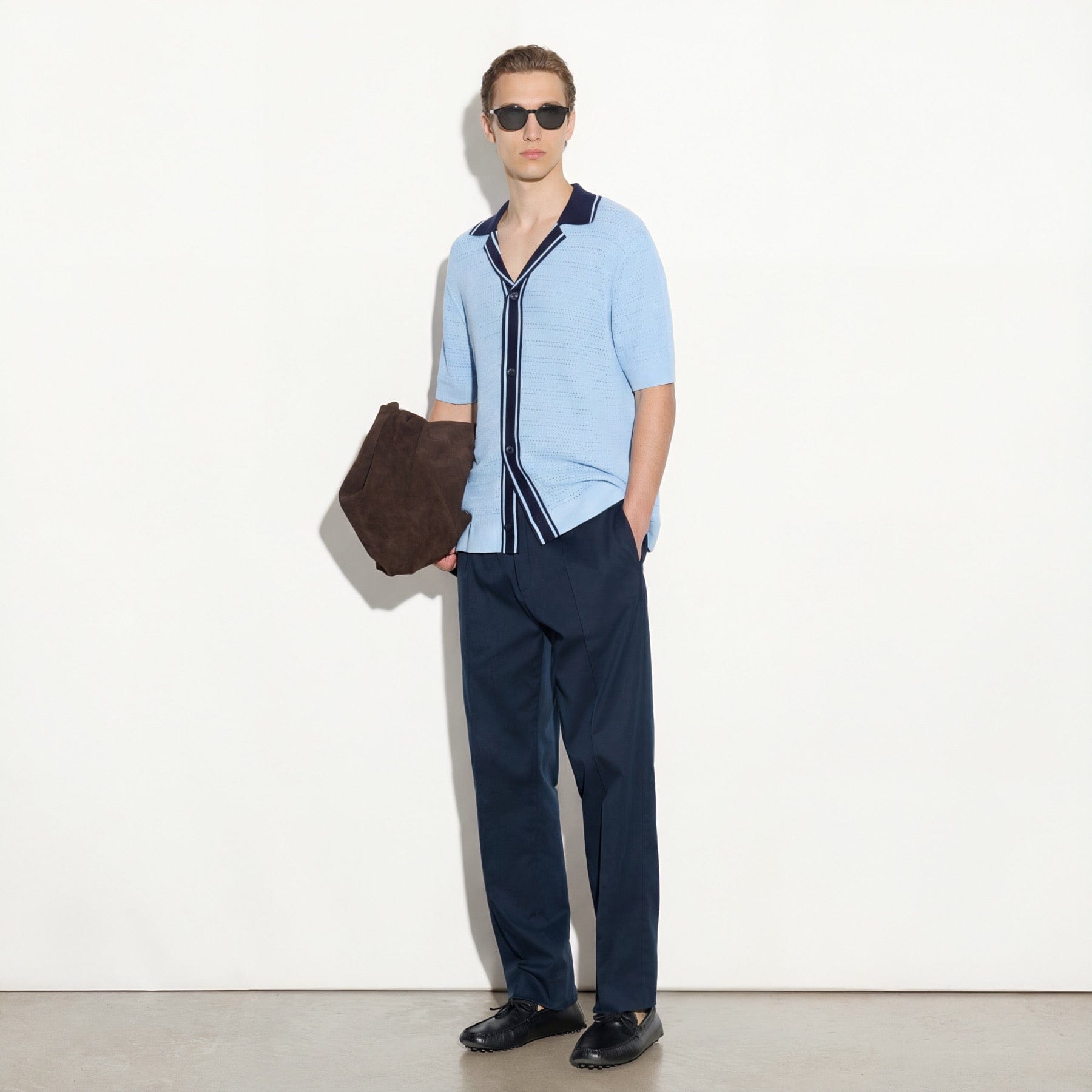 Camicia in Maglia a Punto Diagonale con Dettagli a Contrasto Azzurro Camicia Maglia M / Azzurro Paolo Pecora