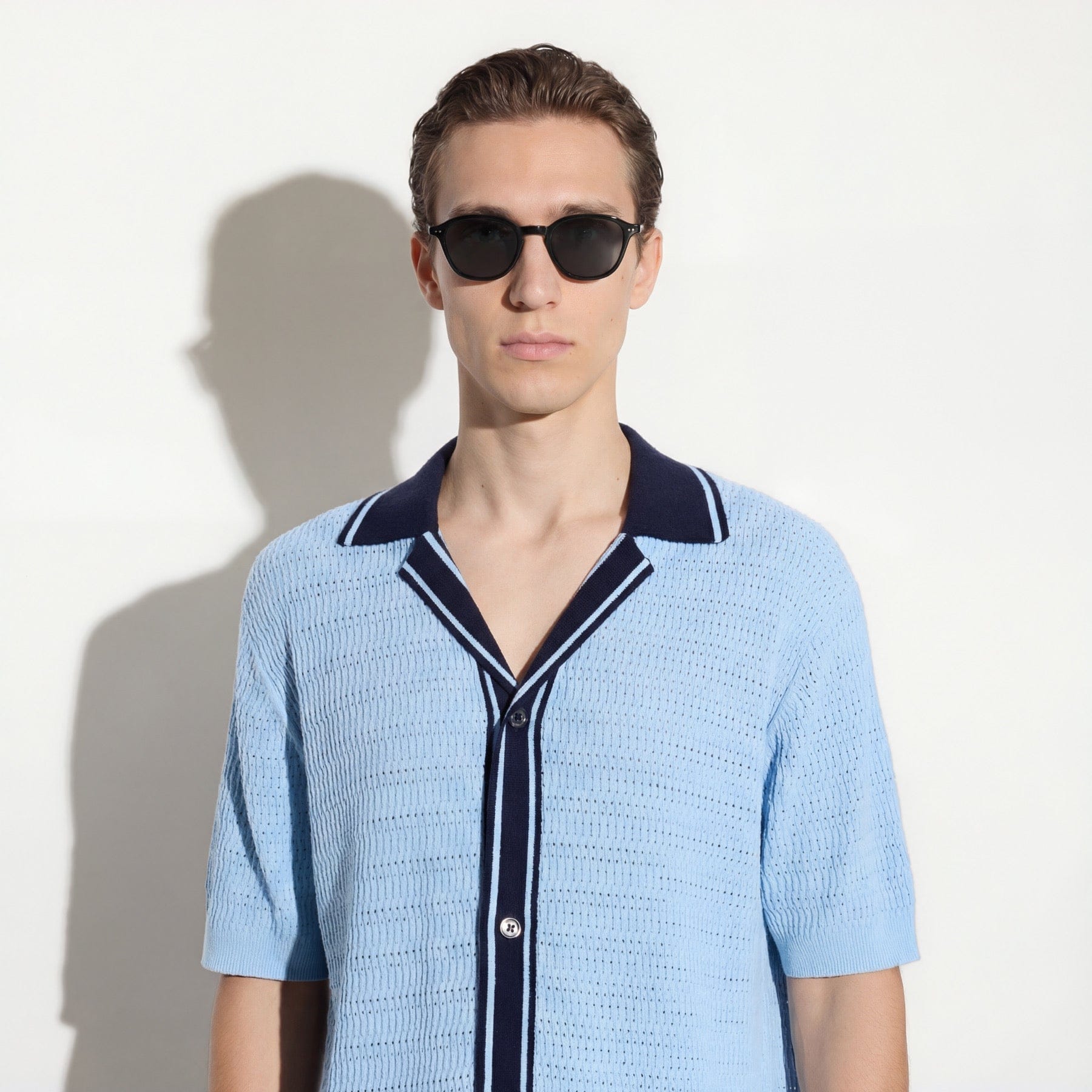 Camicia in Maglia a Punto Diagonale con Dettagli a Contrasto Azzurro Camicia Maglia M / Azzurro Paolo Pecora
