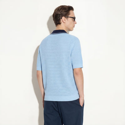 Camicia in Maglia a Punto Diagonale con Dettagli a Contrasto Azzurro Camicia Maglia M / Azzurro Paolo Pecora