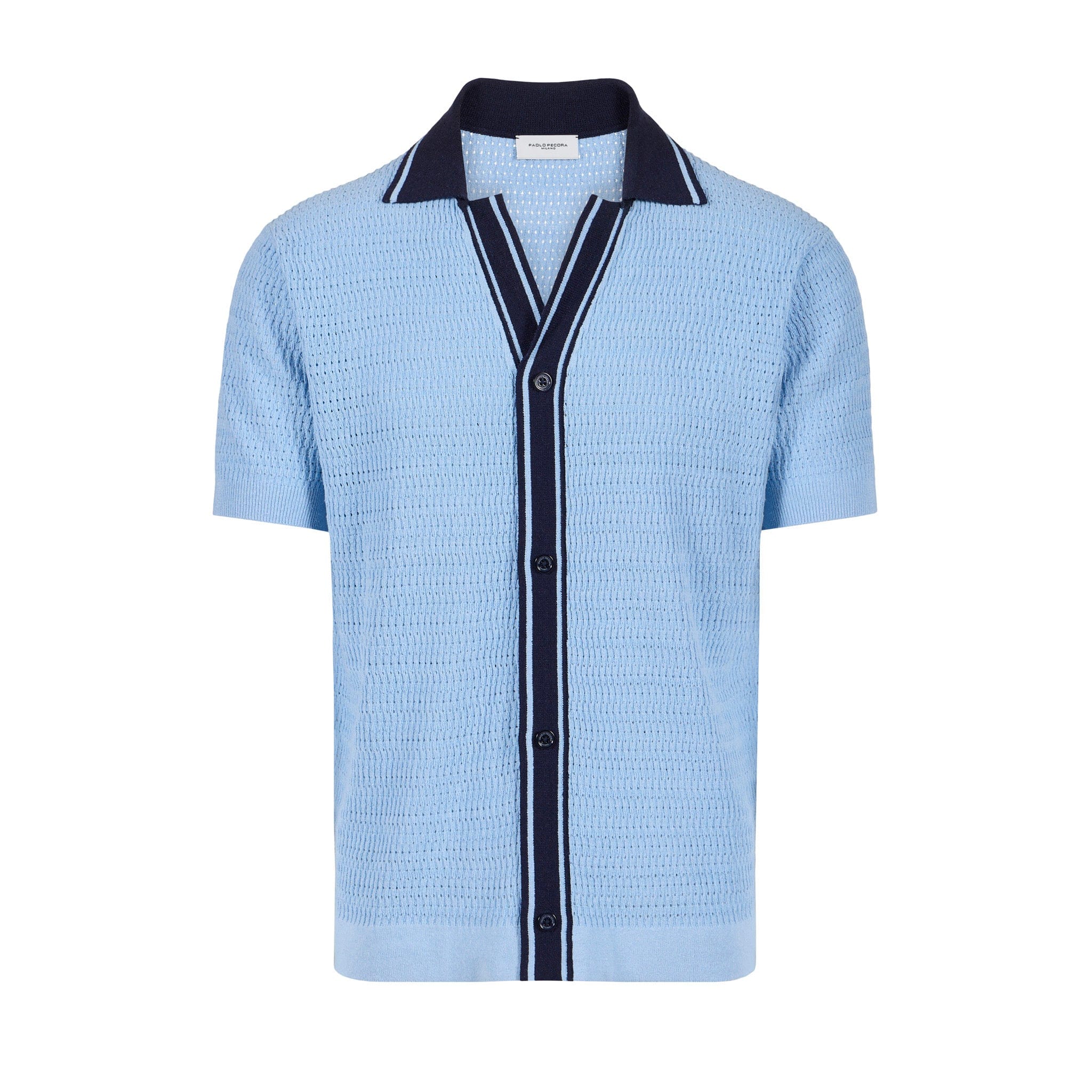 Camicia in Maglia a Punto Diagonale con Dettagli a Contrasto Azzurro Camicia Maglia M / Azzurro Paolo Pecora