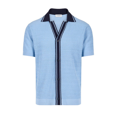 Camicia in Maglia a Punto Diagonale con Dettagli a Contrasto Azzurro Camicia Maglia M / Azzurro Paolo Pecora