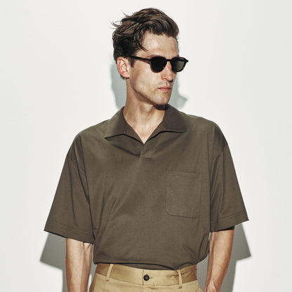 Maglia a Polo Boxy Fit con Collo Aperto in Cotone Verde Scuro Maglia A Polo Paolo Pecora