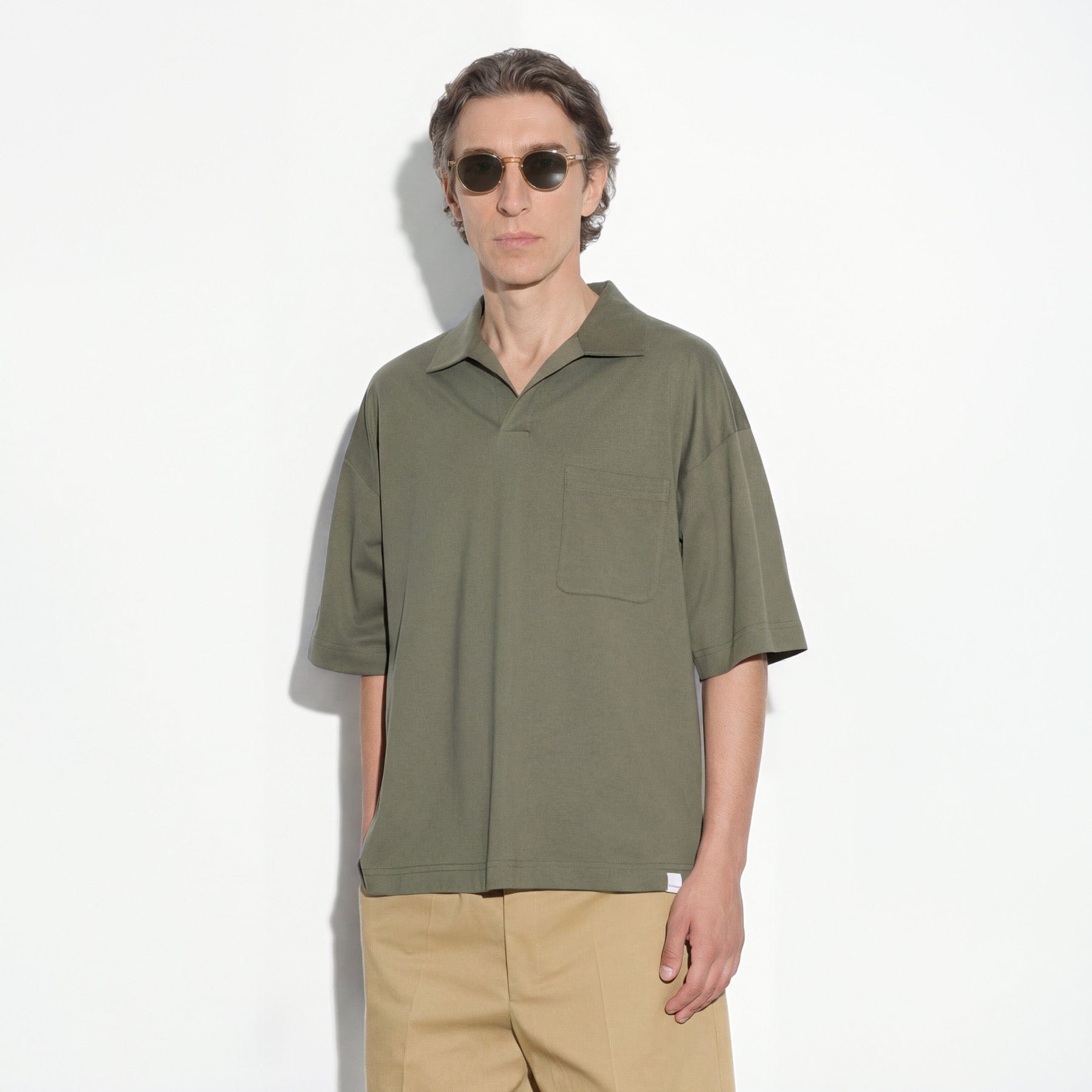 Maglia a Polo Boxy Fit con Collo Aperto in Cotone Verde Scuro Maglia A Polo Paolo Pecora