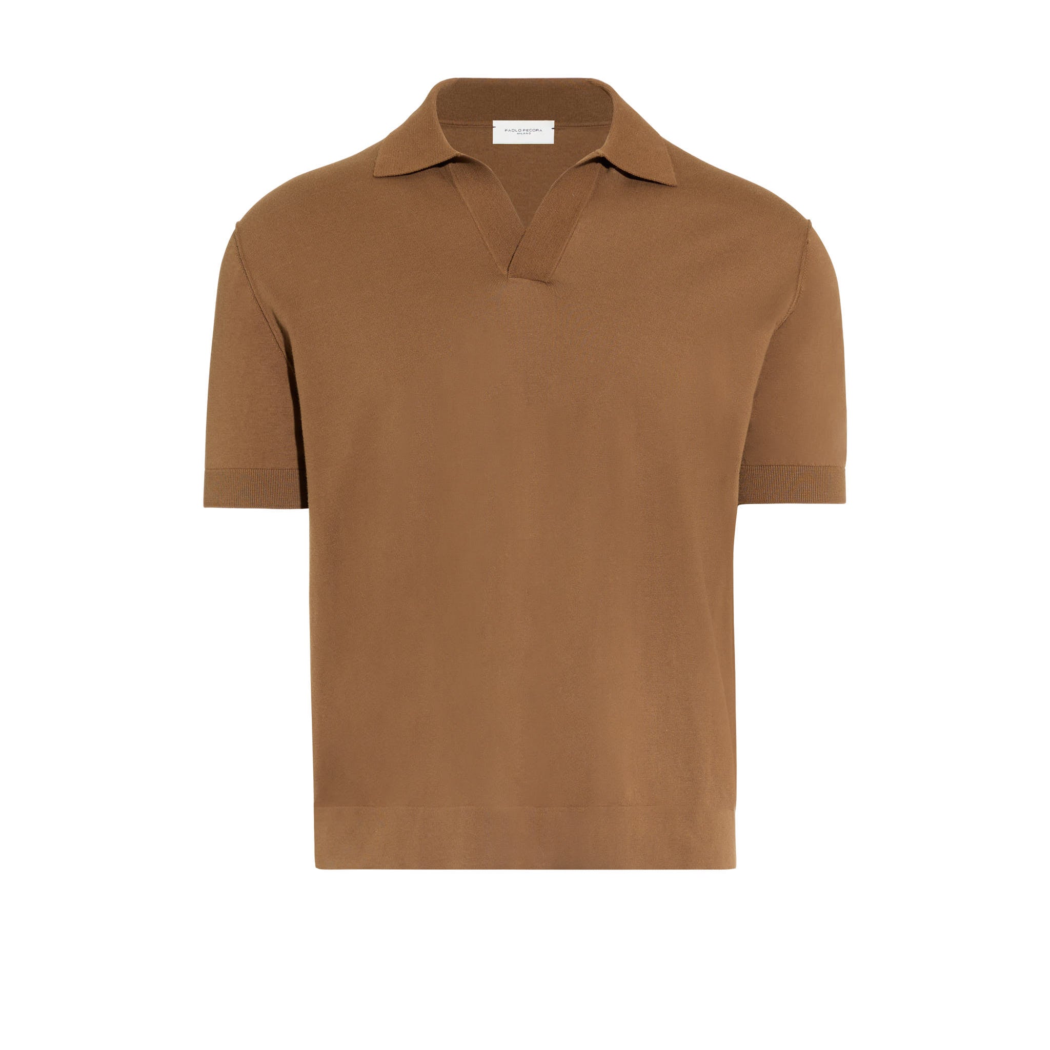 Maglia a Polo con Collo Aperto in Cotone Nocciola Maglia A Polo Paolo Pecora