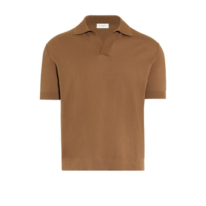 Maglia a Polo con Collo Aperto in Cotone Nocciola Maglia A Polo Paolo Pecora