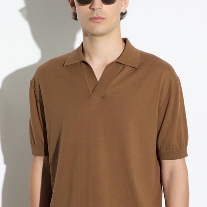 Maglia a Polo con Collo Aperto in Cotone Nocciola Maglia A Polo Paolo Pecora