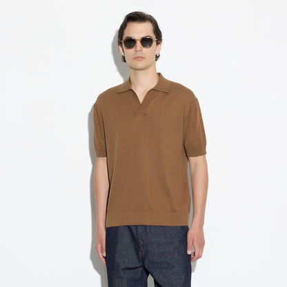 Maglia a Polo con Collo Aperto in Cotone Nocciola Maglia A Polo Paolo Pecora