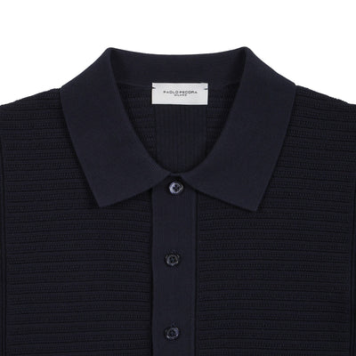 Maglia a Polo in Cotone a Trama Strutturata Blu Maglia A Polo Paolo Pecora