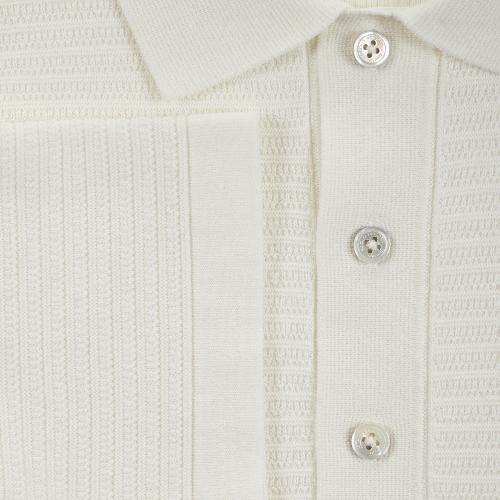 Maglia a Polo in Cotone a Trama Strutturata Panna Maglia A Polo Paolo Pecora
