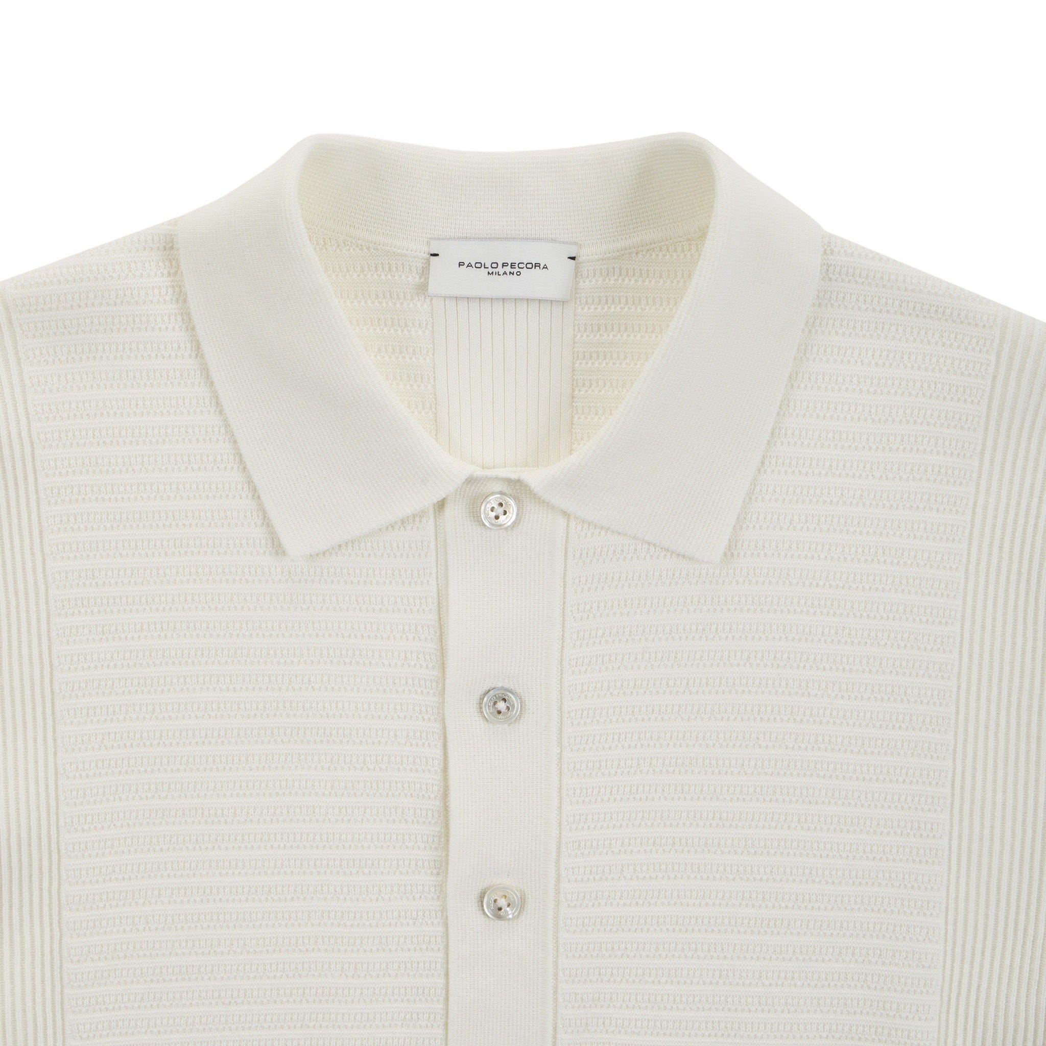 Maglia a Polo in Cotone a Trama Strutturata Panna Maglia A Polo Paolo Pecora