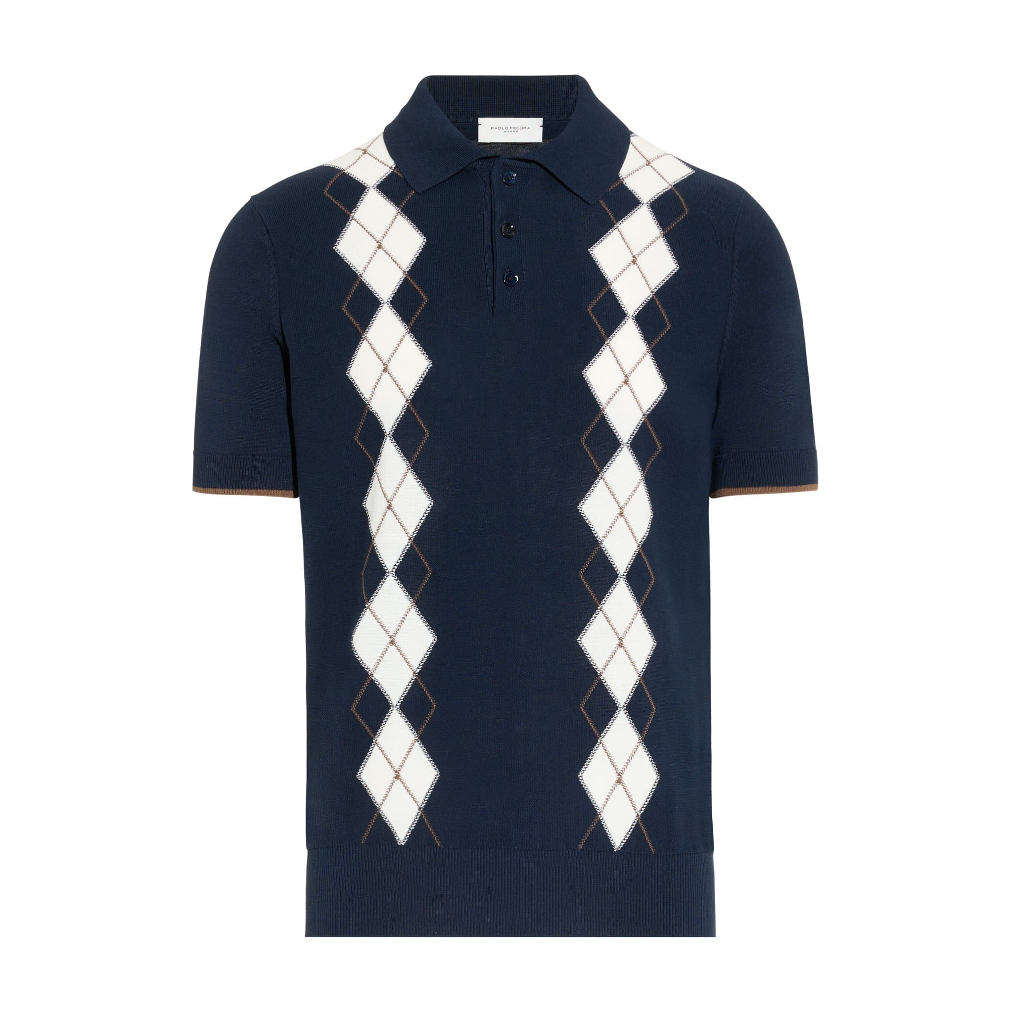 Maglia a Polo in Cotone con Motivo Argyle Blu Maglia A Polo Paolo Pecora