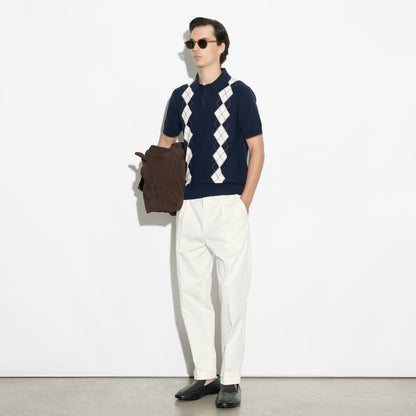 Maglia a Polo in Cotone con Motivo Argyle Blu Maglia A Polo Paolo Pecora