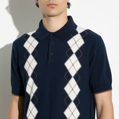 Maglia a Polo in Cotone con Motivo Argyle Blu Maglia A Polo Paolo Pecora