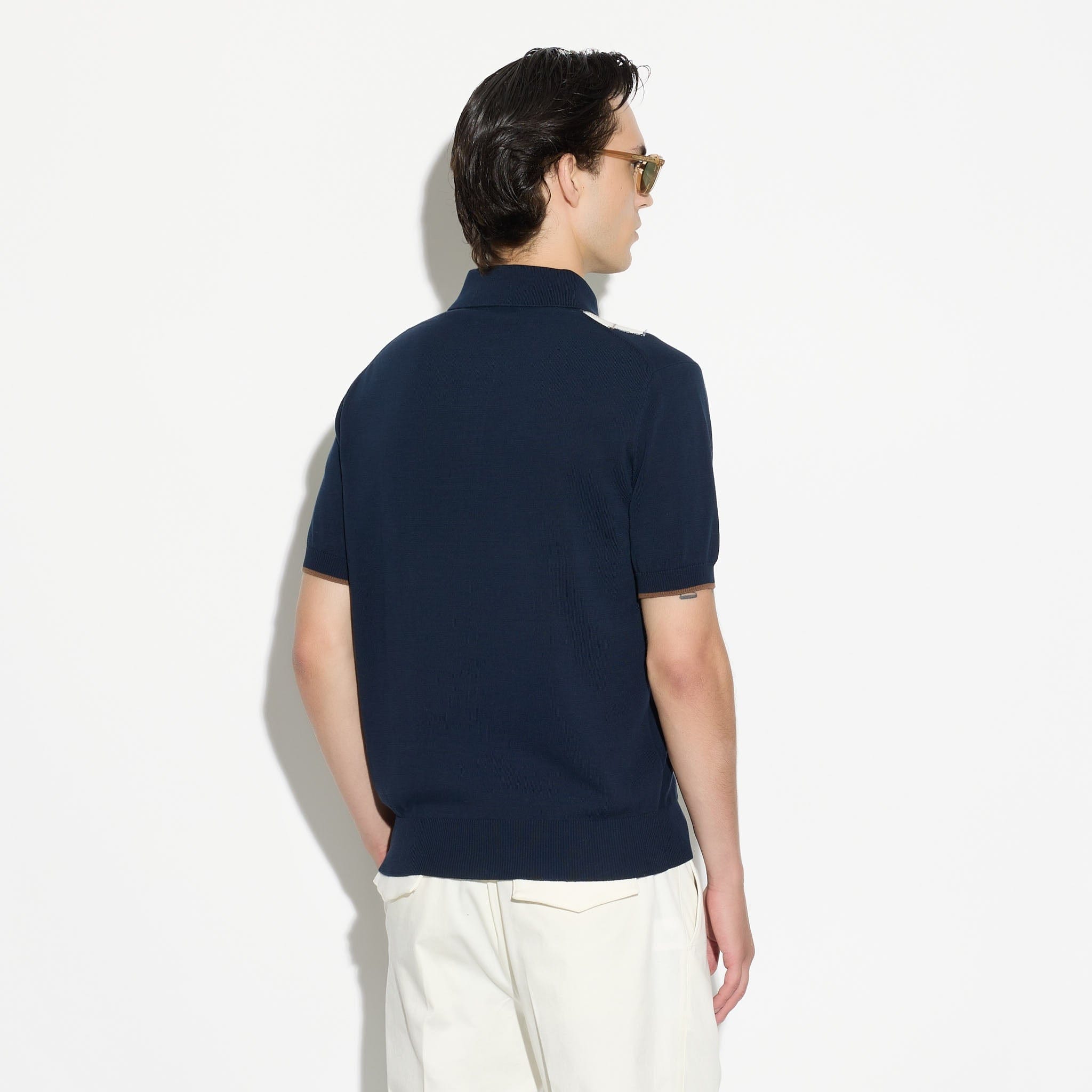 Maglia a Polo in Cotone con Motivo Argyle Blu Maglia A Polo Paolo Pecora