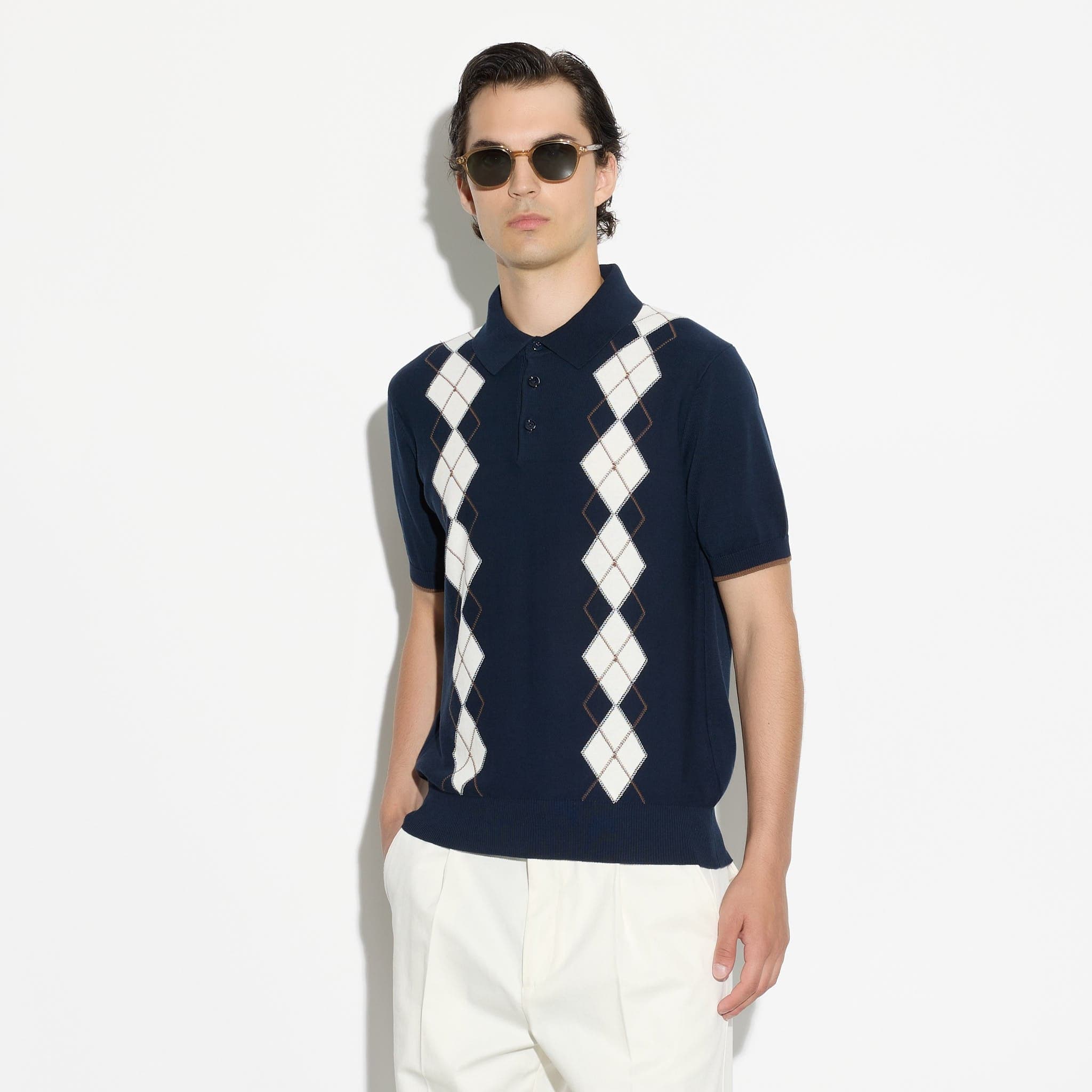 Maglia a Polo in Cotone con Motivo Argyle Blu Maglia A Polo Paolo Pecora