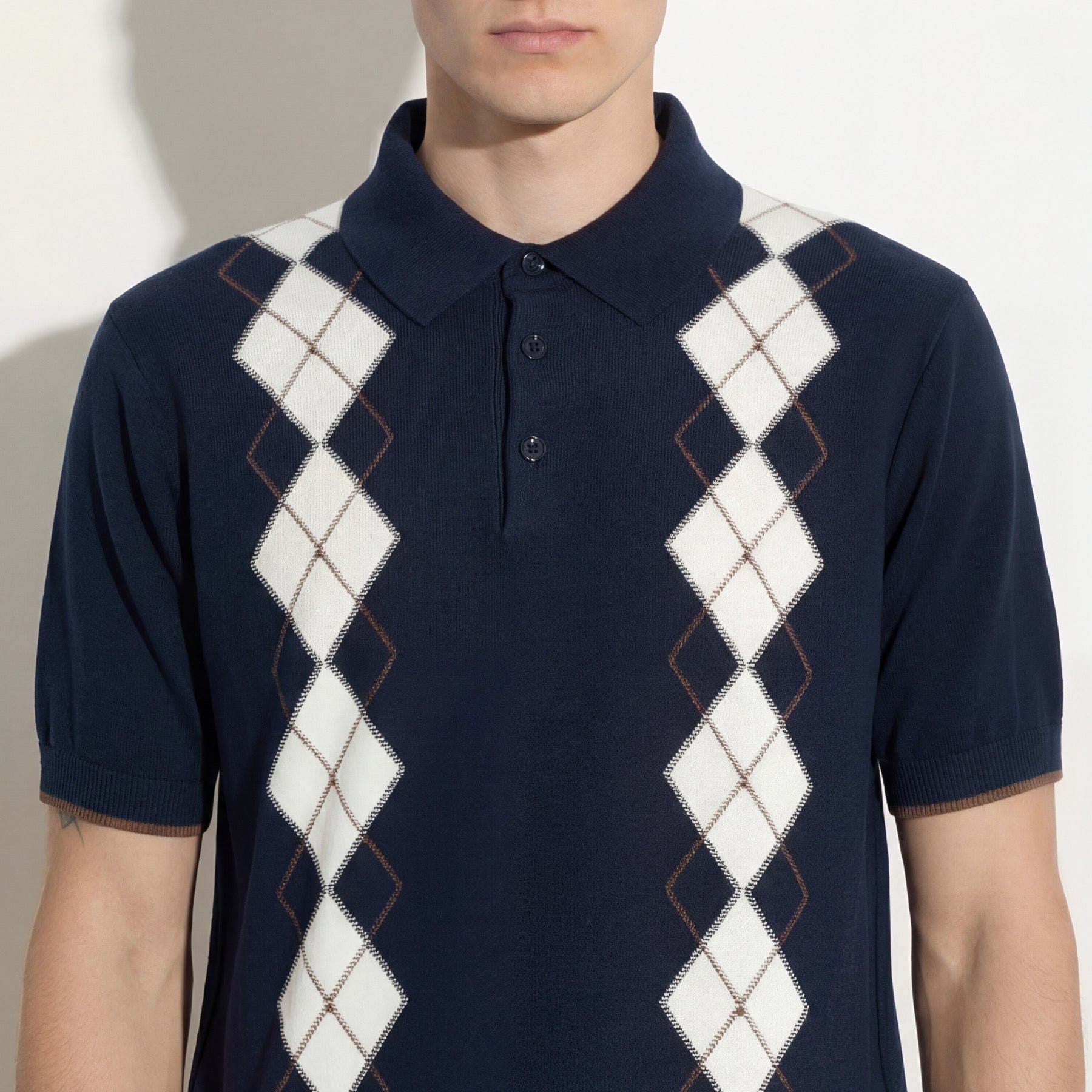 Maglia a Polo in Cotone con Motivo Argyle Blu Maglia A Polo Paolo Pecora