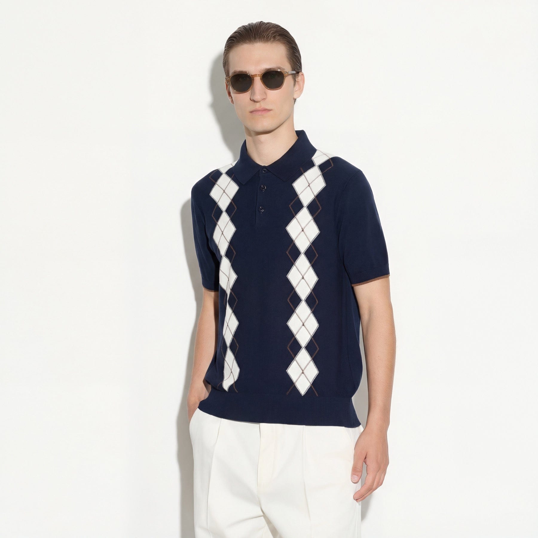 Maglia a Polo in Cotone con Motivo Argyle Blu Maglia A Polo Paolo Pecora