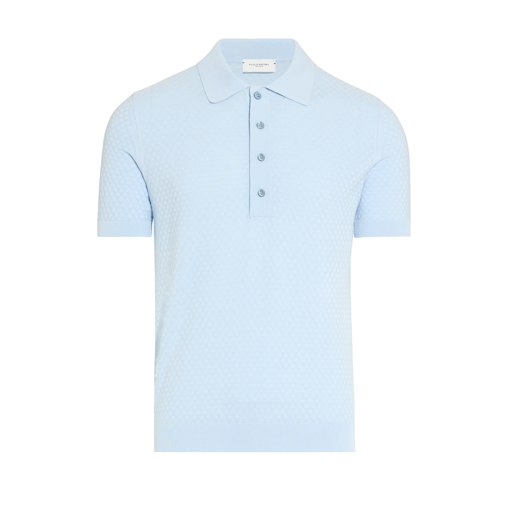 Maglia a Polo in Cotone Lavorato Azzurro Maglia A Polo Paolo Pecora