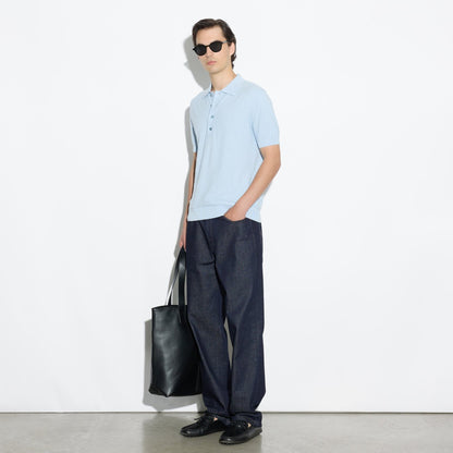 Maglia a Polo in Cotone Lavorato Azzurro Maglia A Polo Paolo Pecora