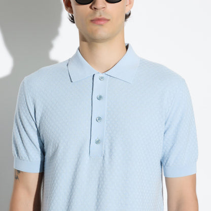 Maglia a Polo in Cotone Lavorato Azzurro Maglia A Polo Paolo Pecora