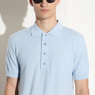 Maglia a Polo in Cotone Lavorato Azzurro Maglia A Polo Paolo Pecora